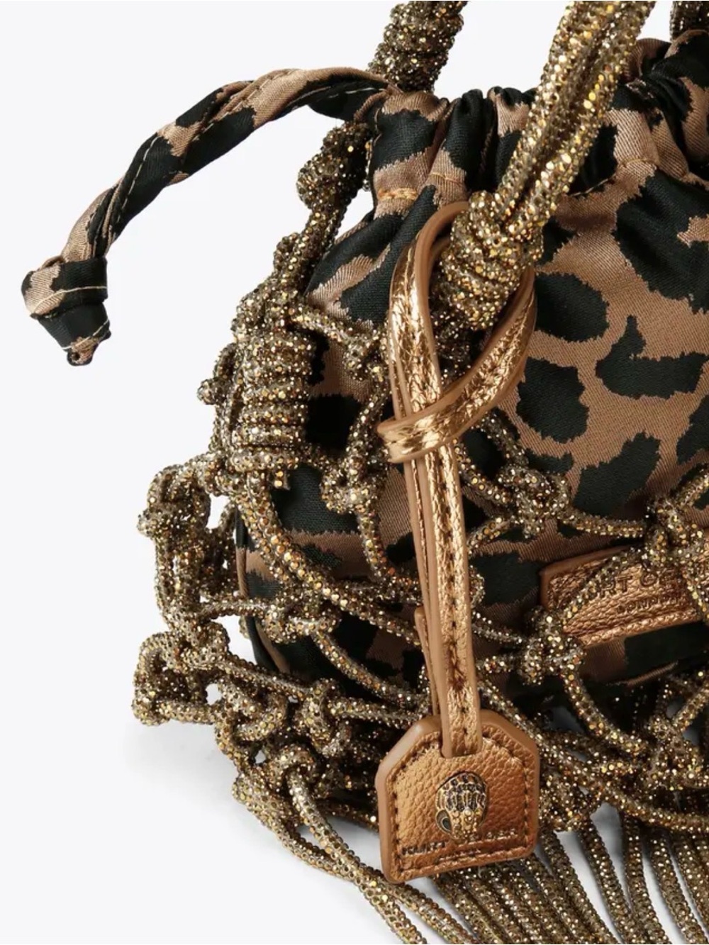 Kurt Geiger Bronze Macramé Mini Bag with Leopard Pouch - Picture 4 of 5